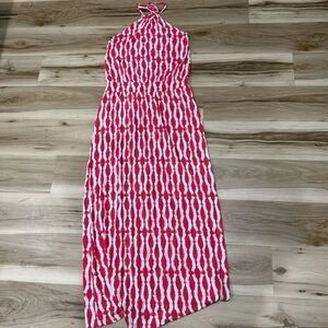 Tart Pink White Tie Dye Elastic Halter Maxi Dress Women’s Large